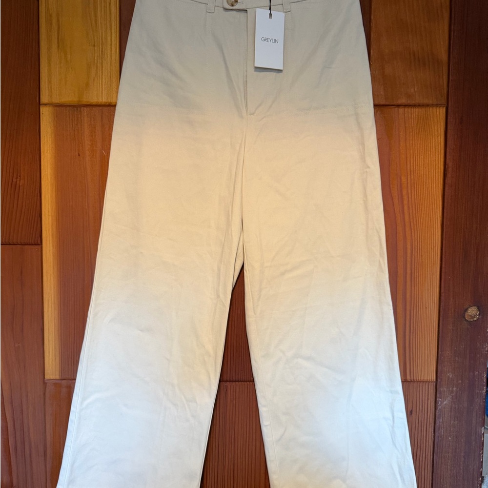 Greylin Luana khaki high rise cropped wide leg pants NWT size M